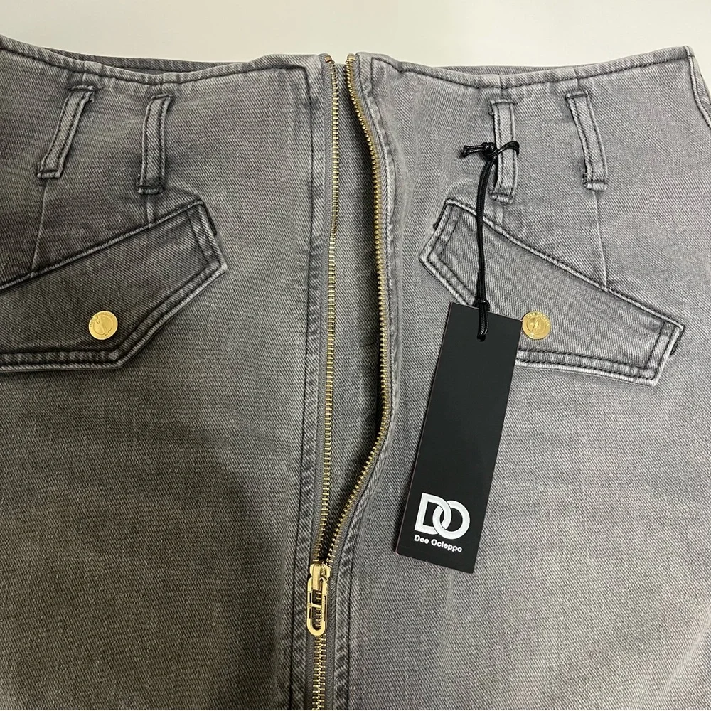 Dee Ocleppo Millie Zipper Front Denim Midi Skirt Charcoal Gray Sz 12